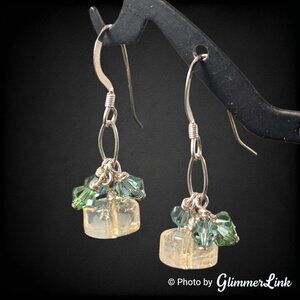 Green Crystal Cluster Sterling Silver Pierced Dangle Earrings